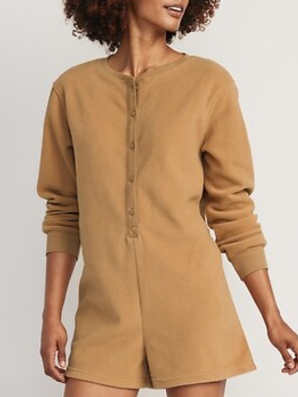 Old Navy Camel/Tan Long Sleeve Henley Romper